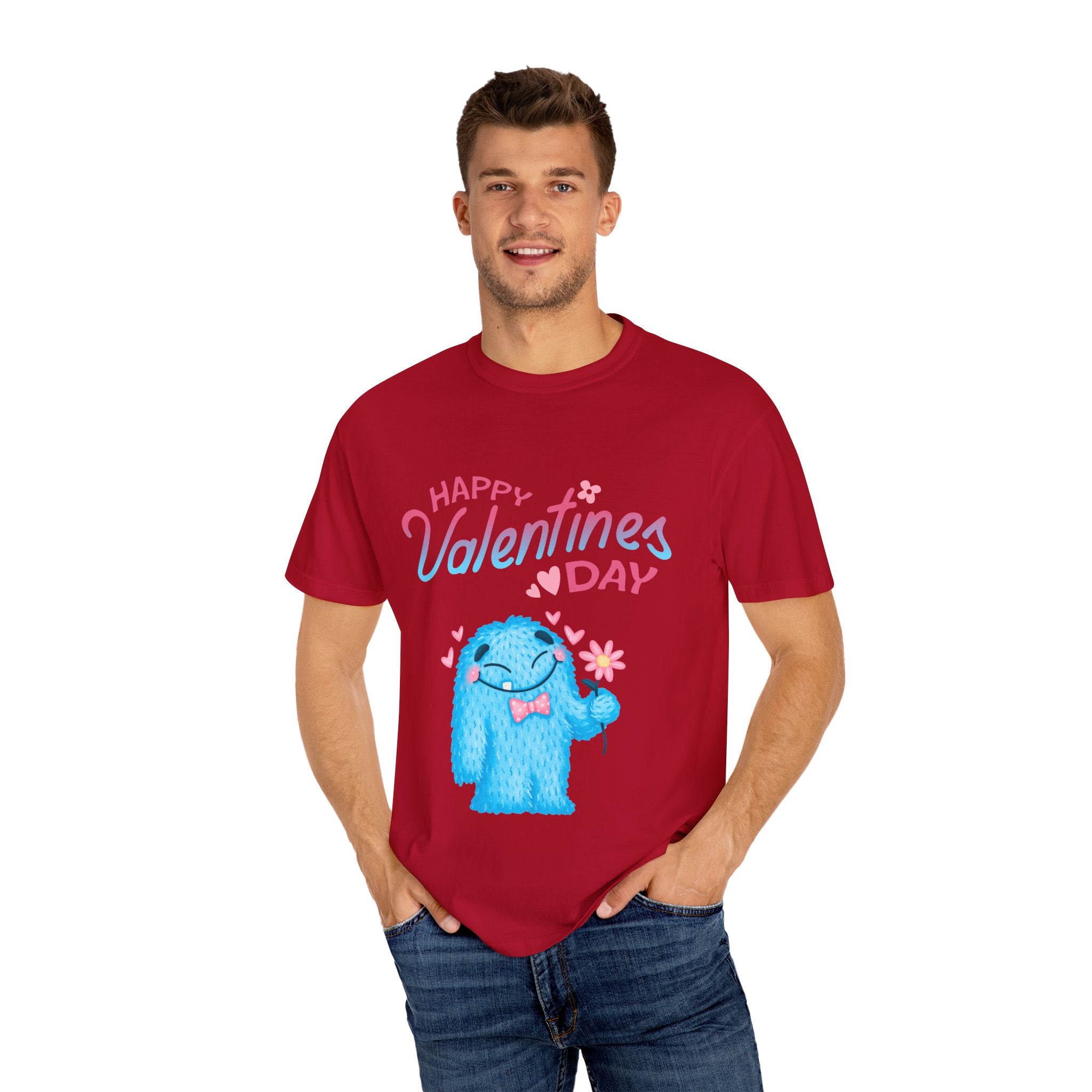 Happy Valentine's Day Unisex T-Shirt - Cute Blue Monster Design