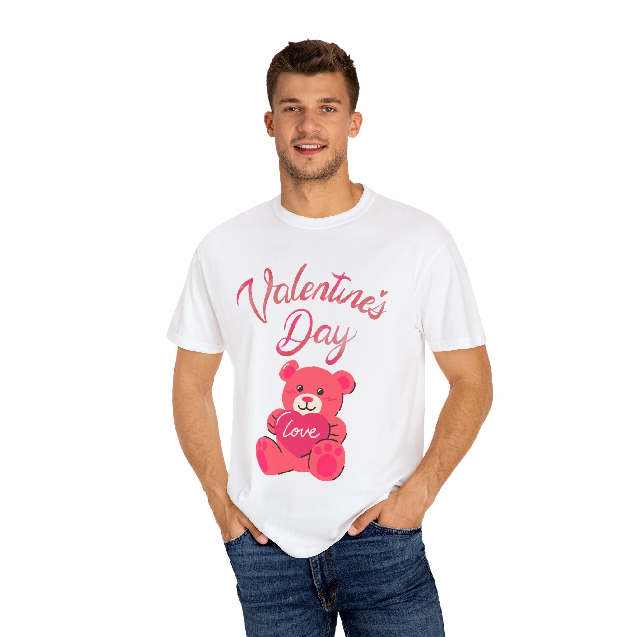 Valentine's Day Bear T-shirt - Unisex Garment-Dyed Tee