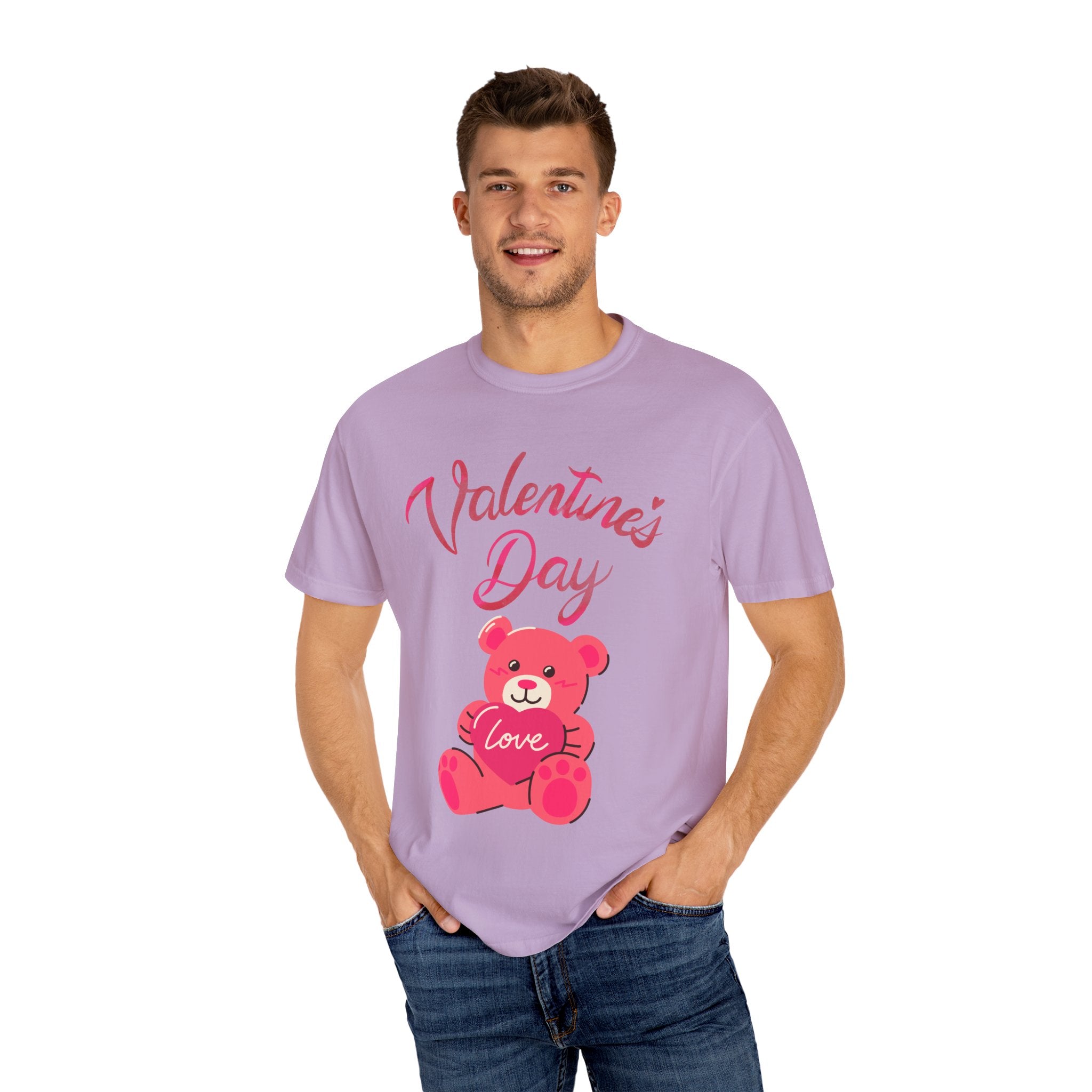 Valentine's Day Bear T-shirt - Unisex Garment-Dyed Tee