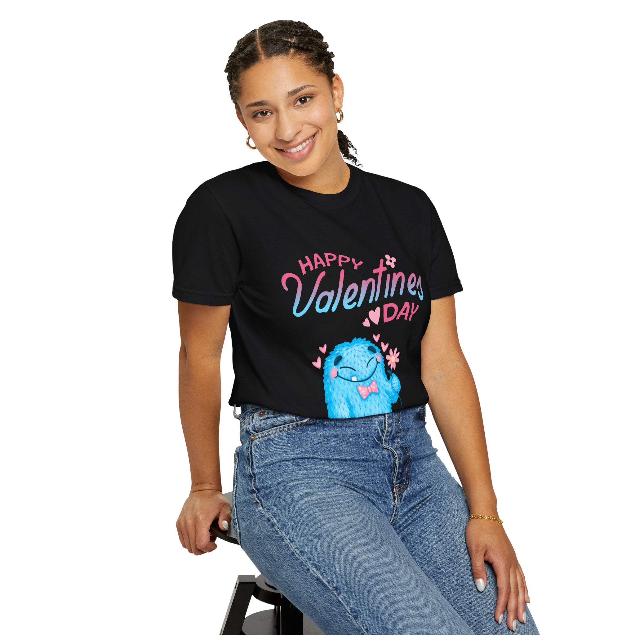 Happy Valentine's Day Unisex T-Shirt - Cute Blue Monster Design