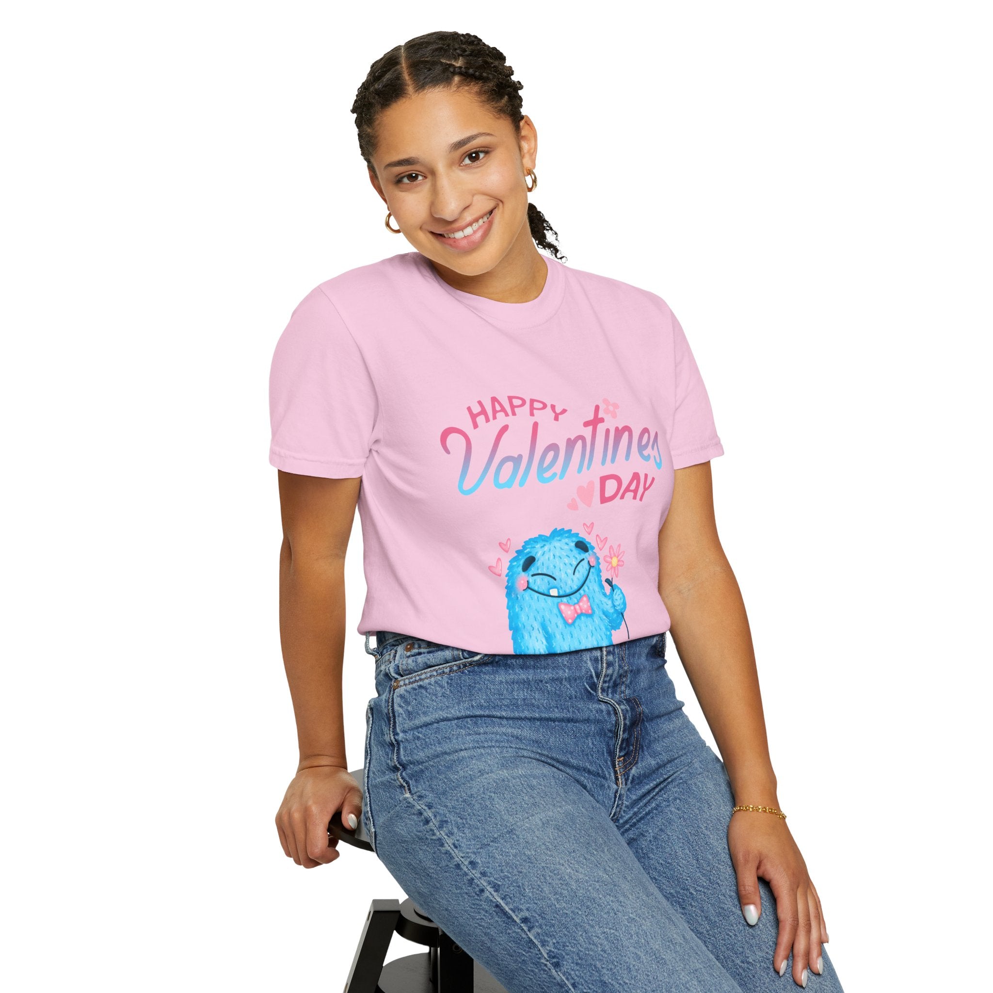 Happy Valentine's Day Unisex T-Shirt - Cute Blue Monster Design