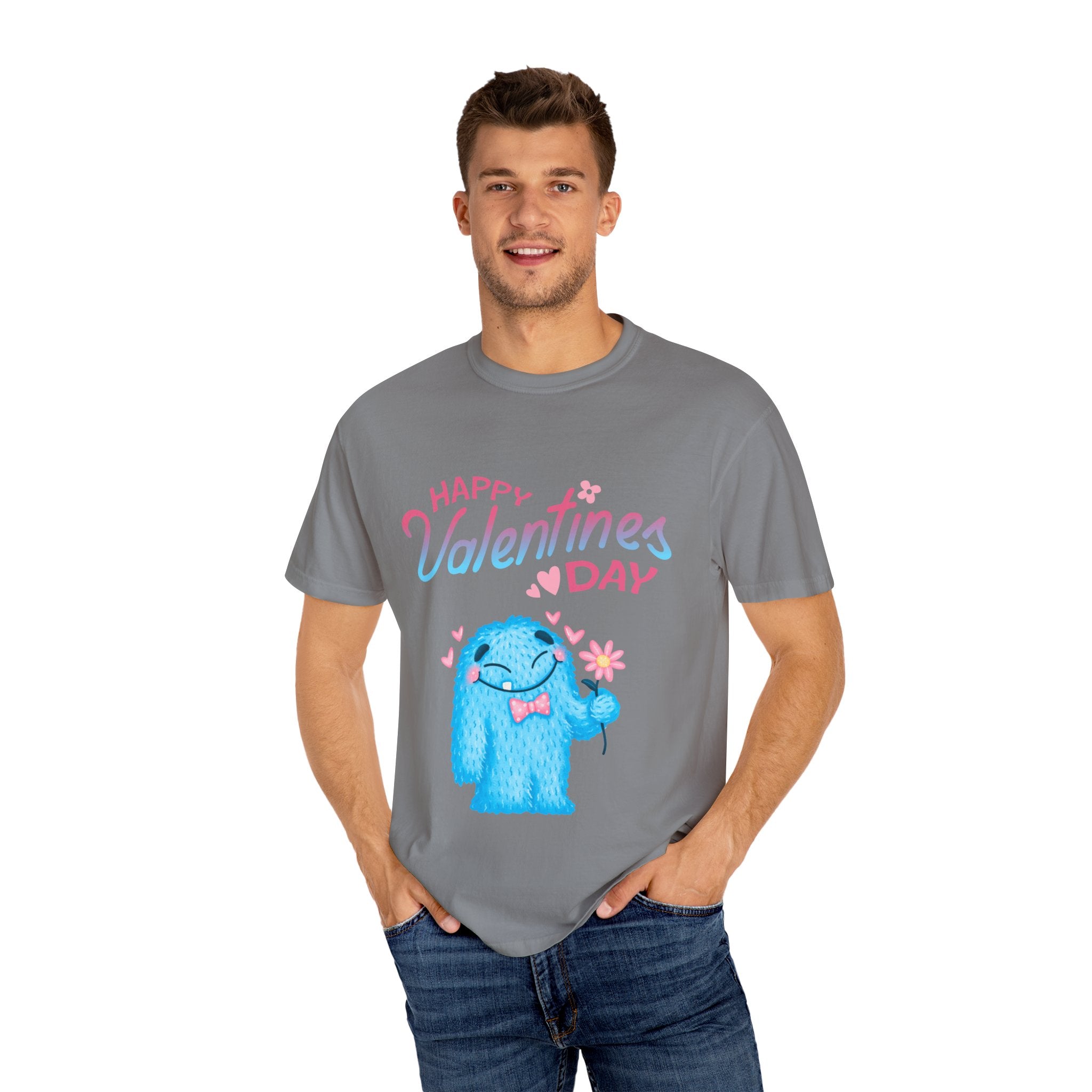 Happy Valentine's Day Unisex T-Shirt - Cute Blue Monster Design