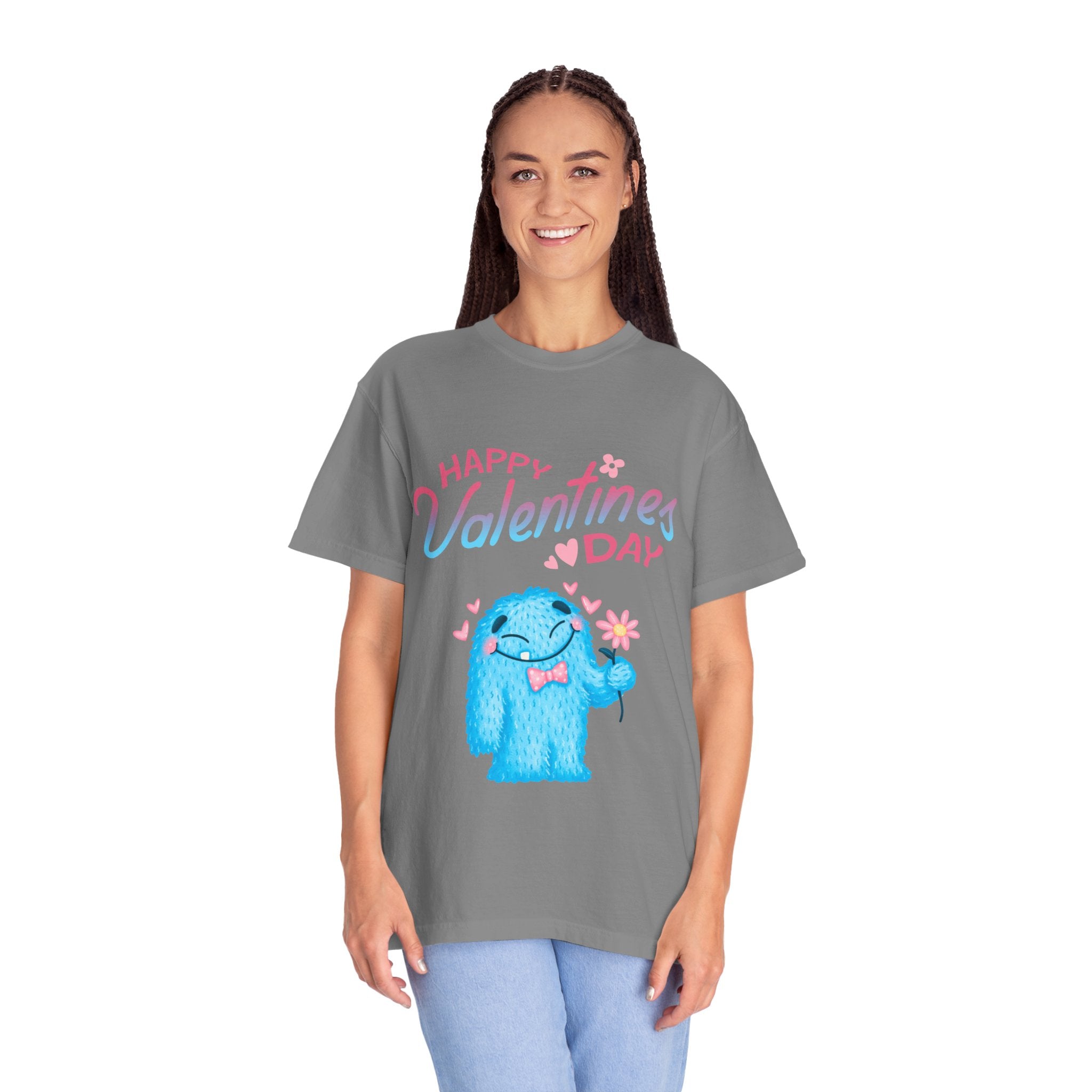 Happy Valentine's Day Unisex T-Shirt - Cute Blue Monster Design