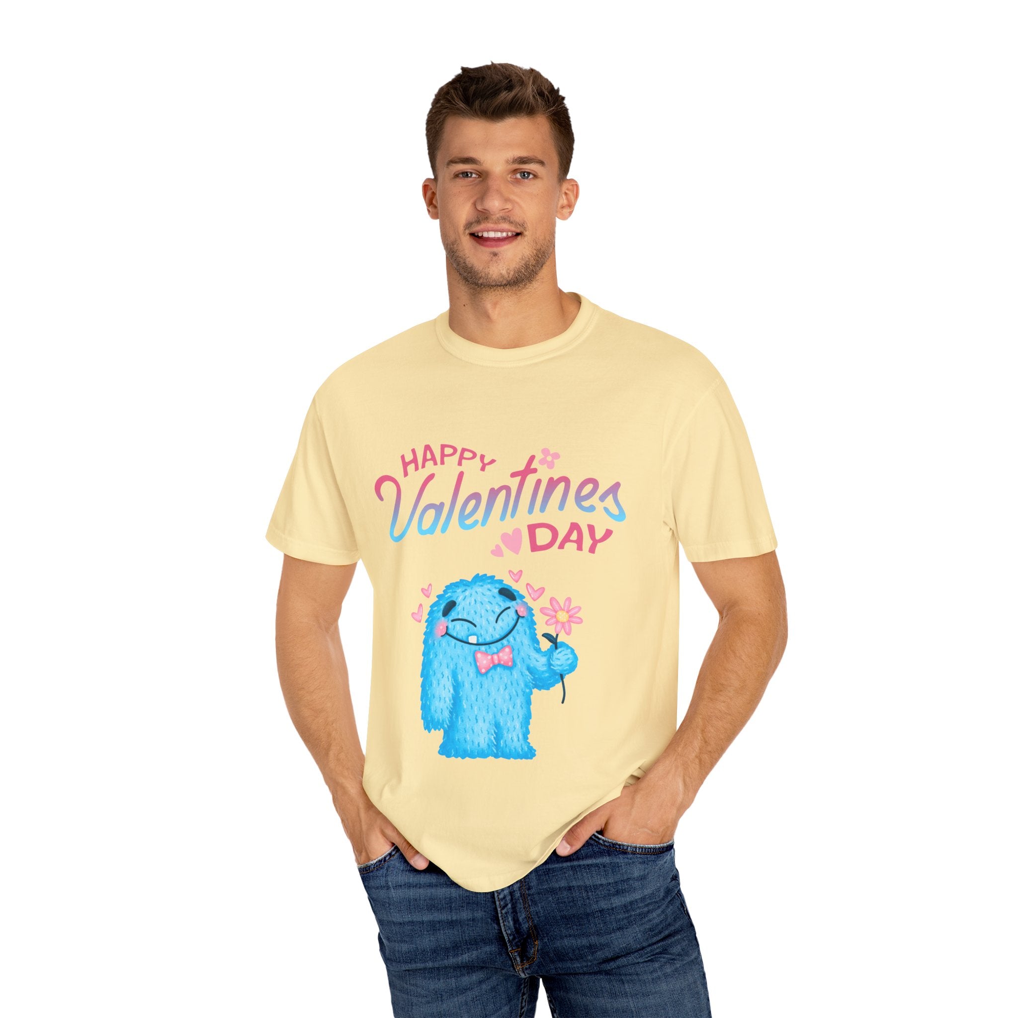 Happy Valentine's Day Unisex T-Shirt - Cute Blue Monster Design