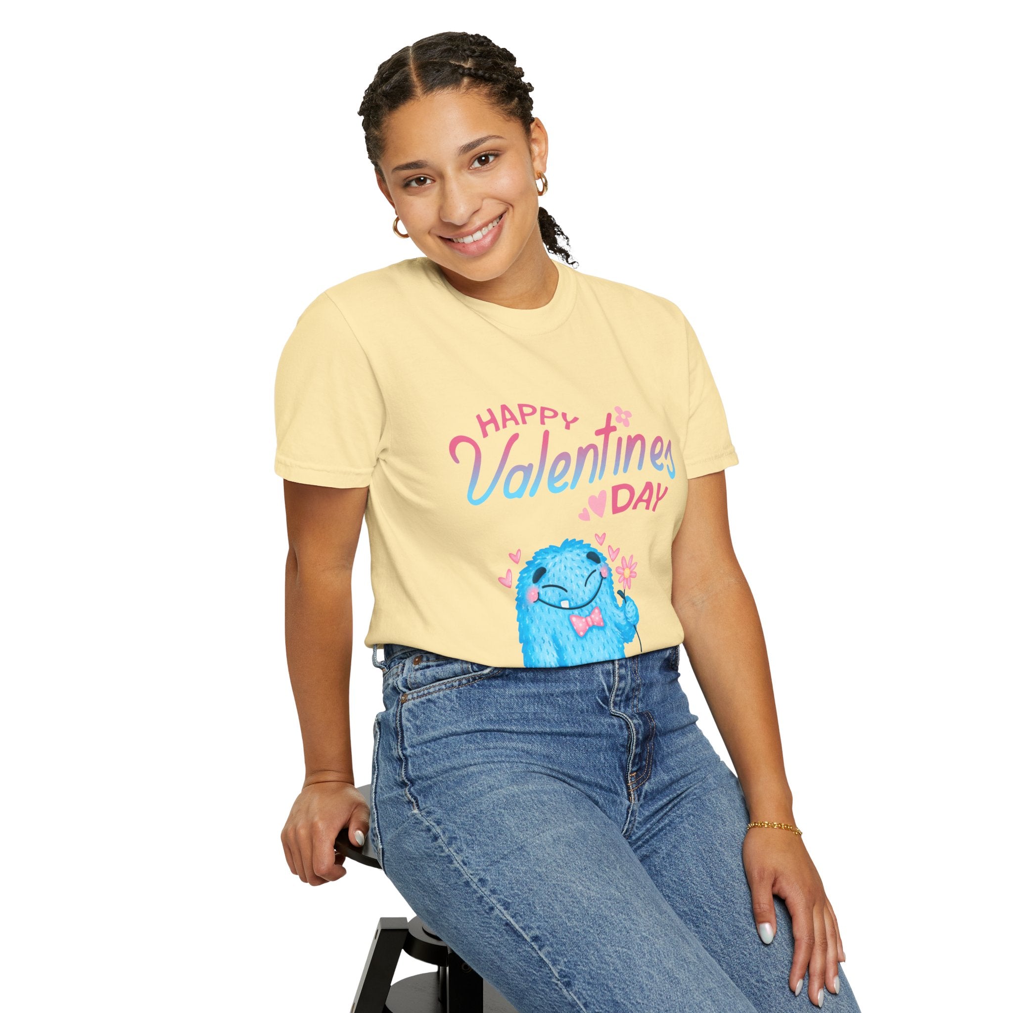 Happy Valentine's Day Unisex T-Shirt - Cute Blue Monster Design